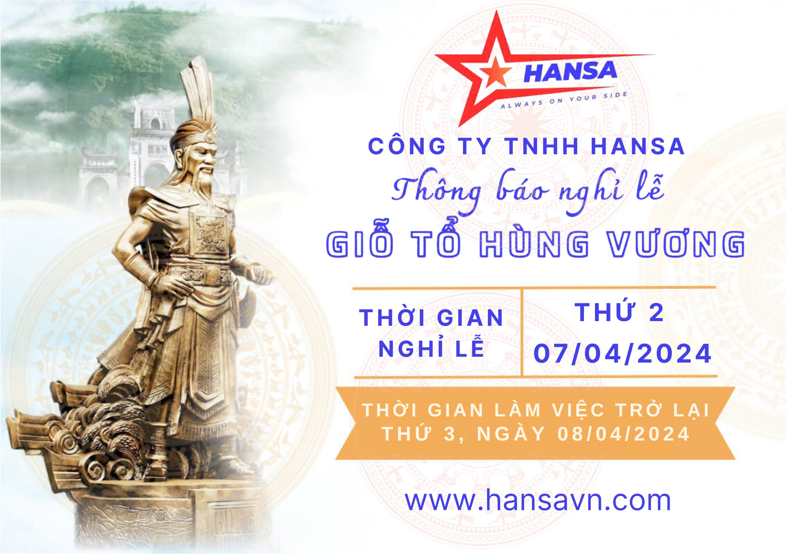 THÔNG BÁO LỊCH NGHỈ LỄ GIỖ TỔ HÙNG VƯƠNG 2025